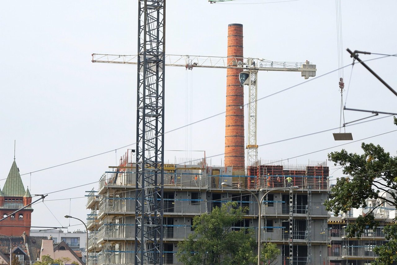 building  construction site  crane  tower  scaffolding  urban  city