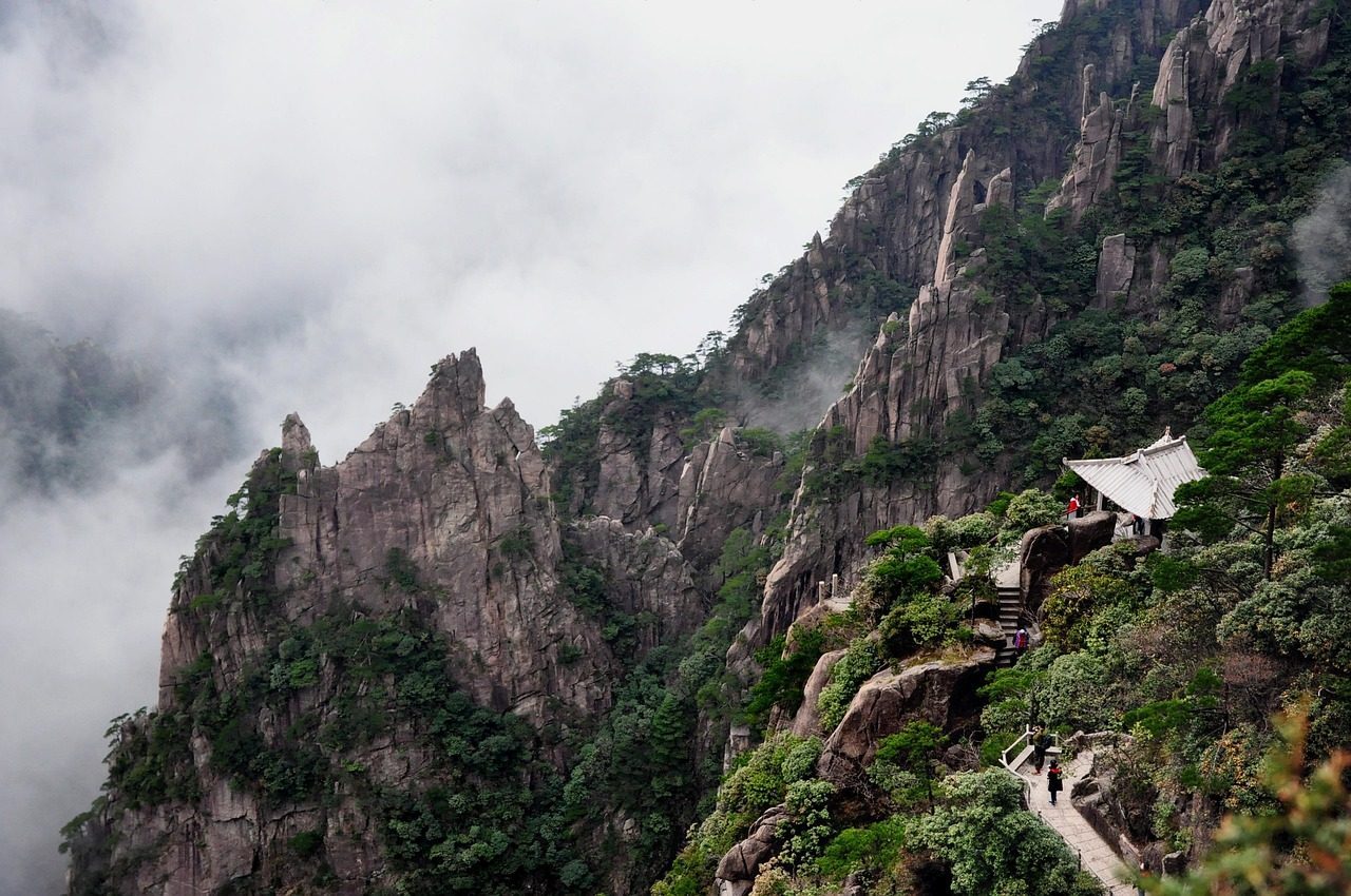 nature  mountain  landscape  rock  travel  huangshan  china  sea of clouds  cloud sea  ink  spring outing  artistic conception  clouds  black and white  natural