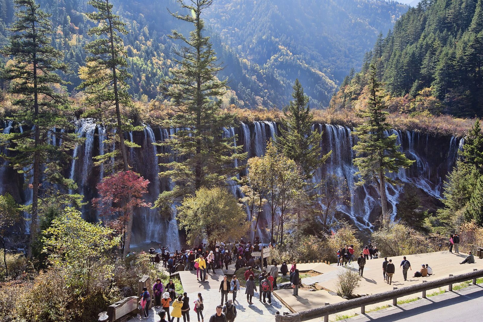 jiuzhaigou valley national park sichuan china autumn fall 2011 nuorilang falls 诺日朗瀑布, Nuòrìlǎng Pùbù shuzheng valley 树正沟